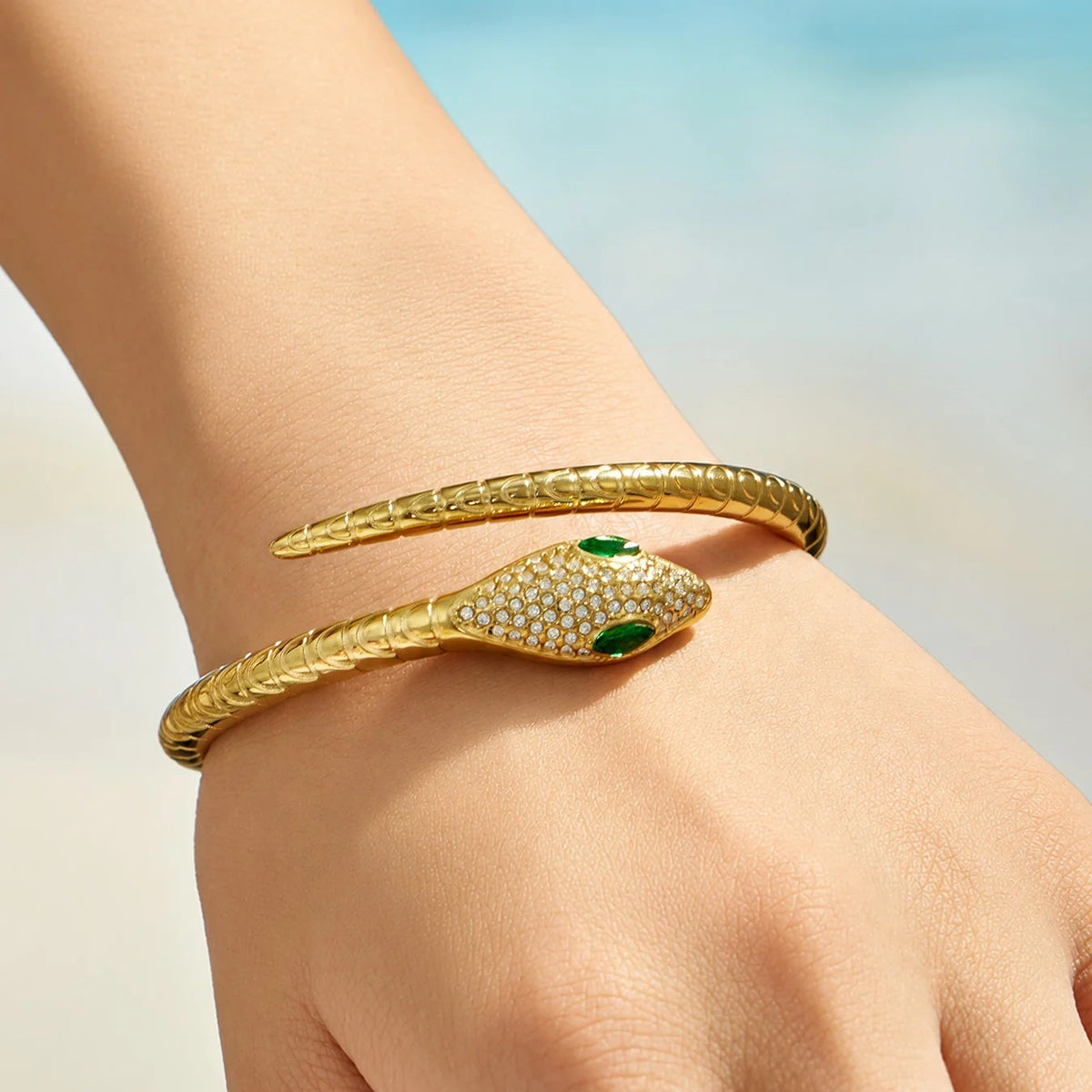 Gold Viper Bangle on wrist