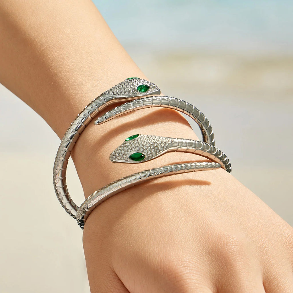 Silver Viper Bangles on wrist