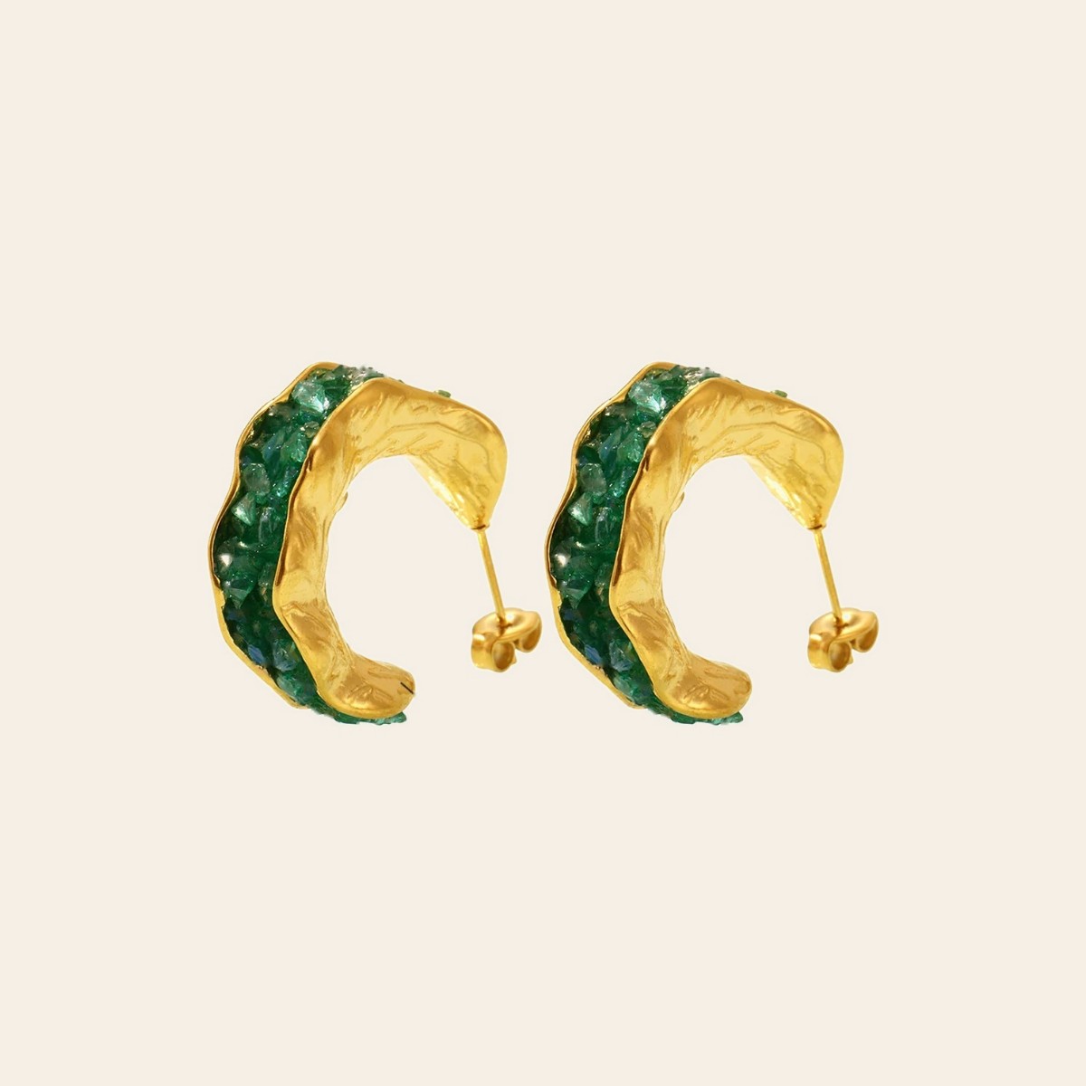 The Geode Hoops in forest green
