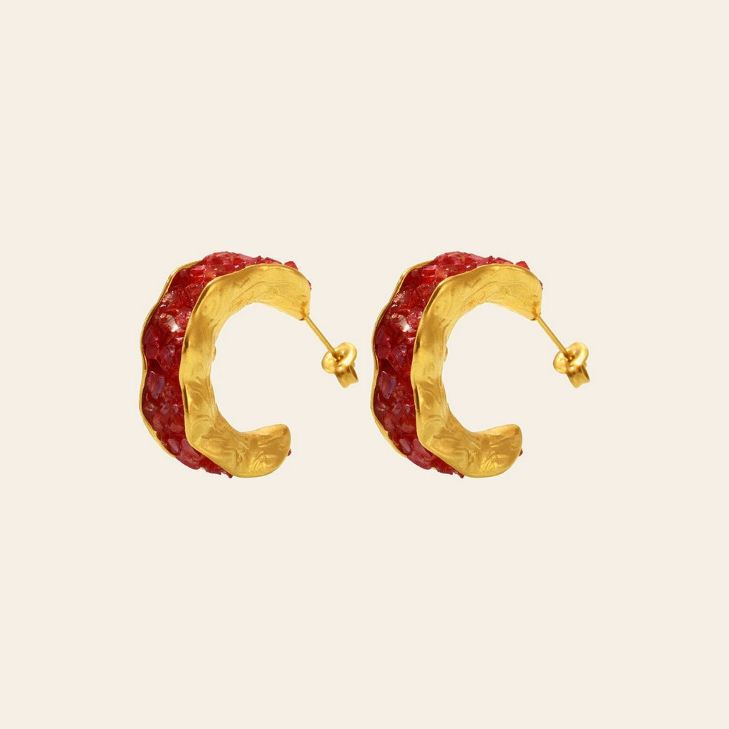 The Geode Hoops in cherry red