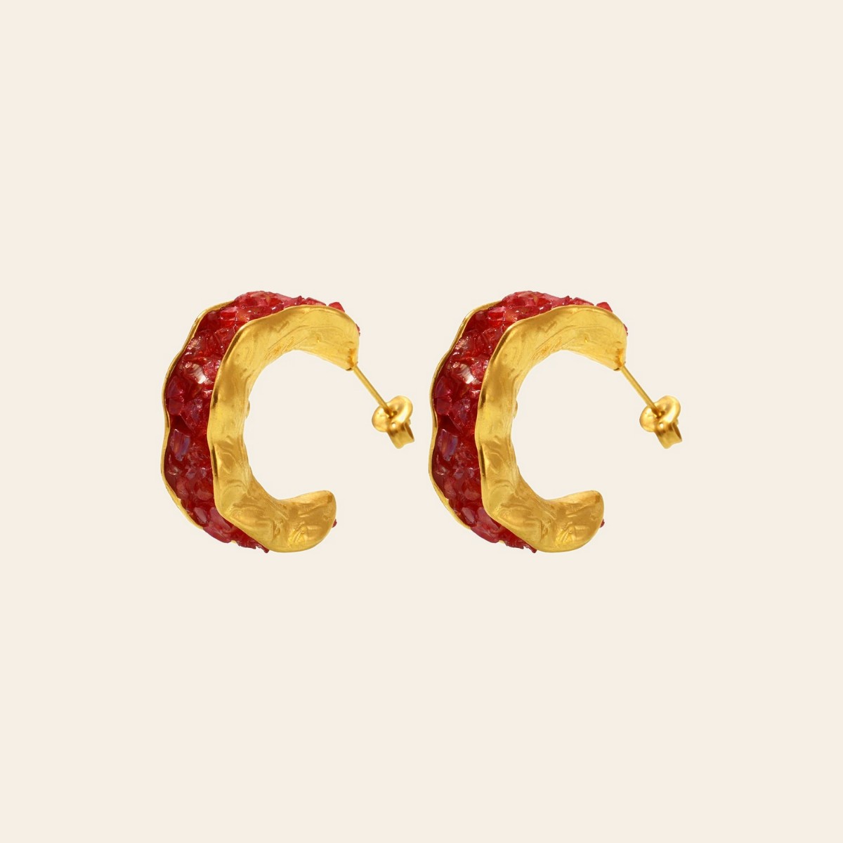 The Geode Hoops in cherry red